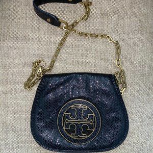 Tori Burch- Liquid Metallic Leather Black Crossbody Bag